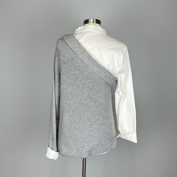 Vince Camuto Womens White Gray Asymmetrical Sweater Blouse Long Sleeve size XL - Picture 6 of 12